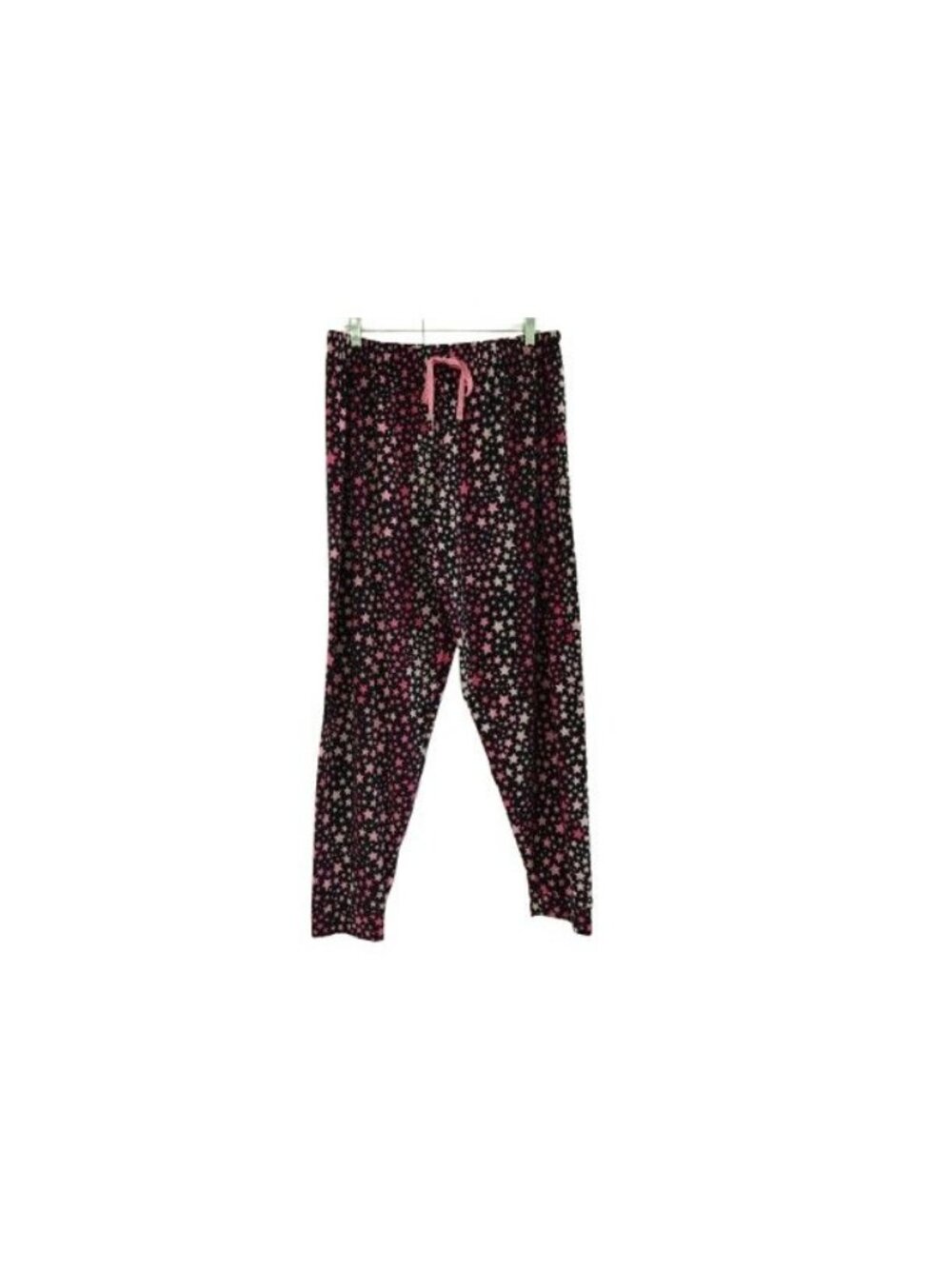 NEW Cuddl Duds Fleece Jogger Pajama Pants Drawstring Black Pink Star Print Sz L